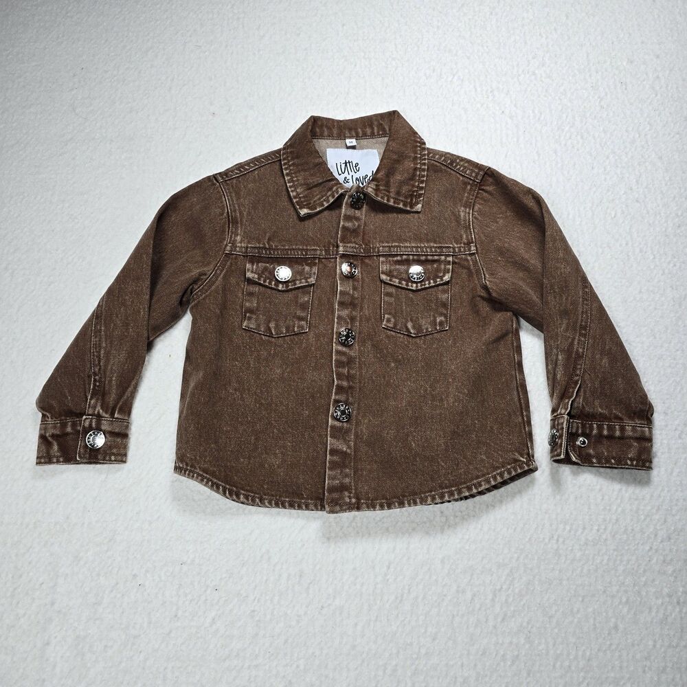 Little & Loved Brown Soft Denim Shacket Jacket Snap Button Up 2T